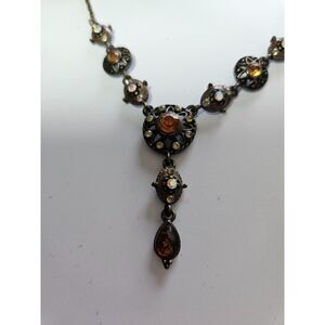 Avon Y Necklace brown iridescent rhinestone 18"